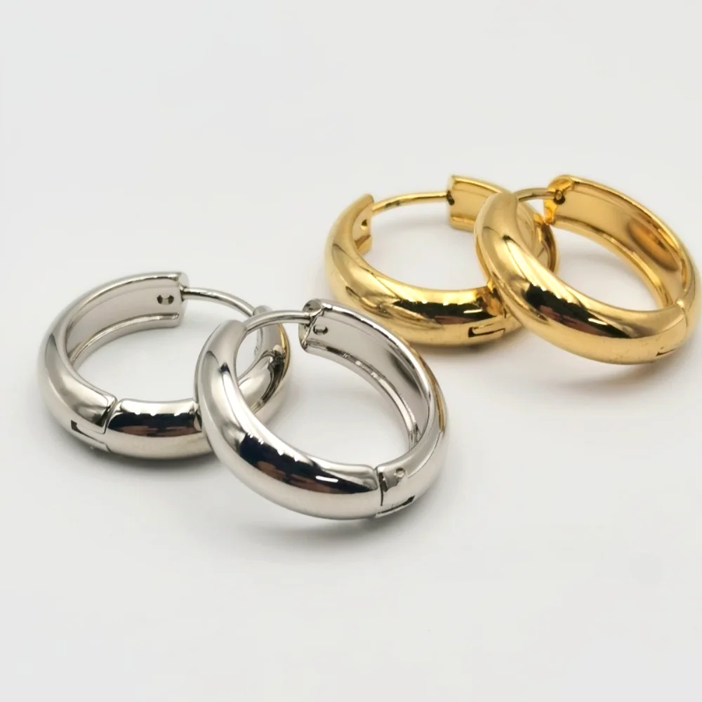 17/21/25mm 1/3Pairs Plain Statement Hoop Earrings Stainless Steel Huggies Cartilage Gold Color Earrings For Women Jewelry 5