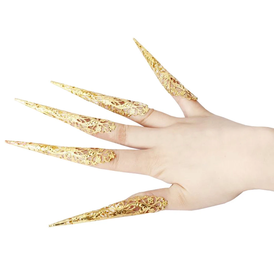 Songyuexia Belly dance peacock false nail dance Indian Thai Golden Finger Jewelry For Belly Dance Dancing Finger Cot Costumes 
