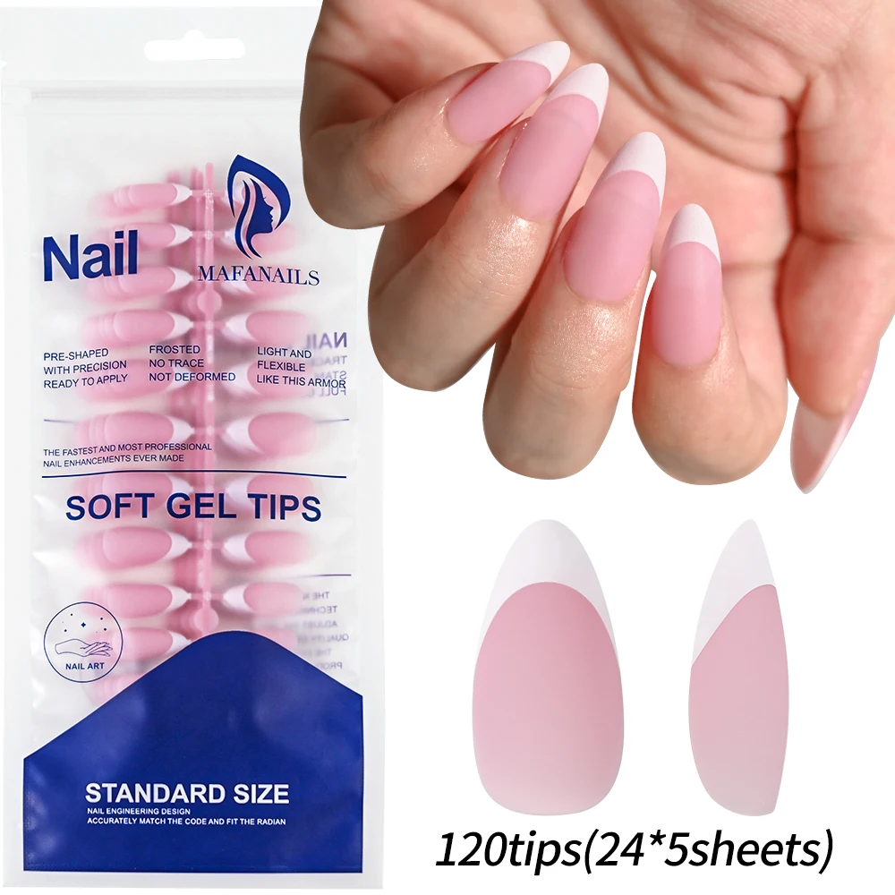 Description Picture 2 of item120/150pcs Matte White French Gel Nail Tips Medium Almond Nude Press On Nails 0.75-2.6cm Pink/Nude ABS Soft Gel Nail Flase Tips