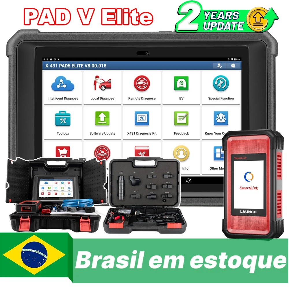 Brasil em estoque LAUNCH X431 PAD V Elite Ferramenta de Diagnóstico Automotivo OBD2 Programação de ECU J2534 Smartlink C Codificação Online CANFD FCA DOIP