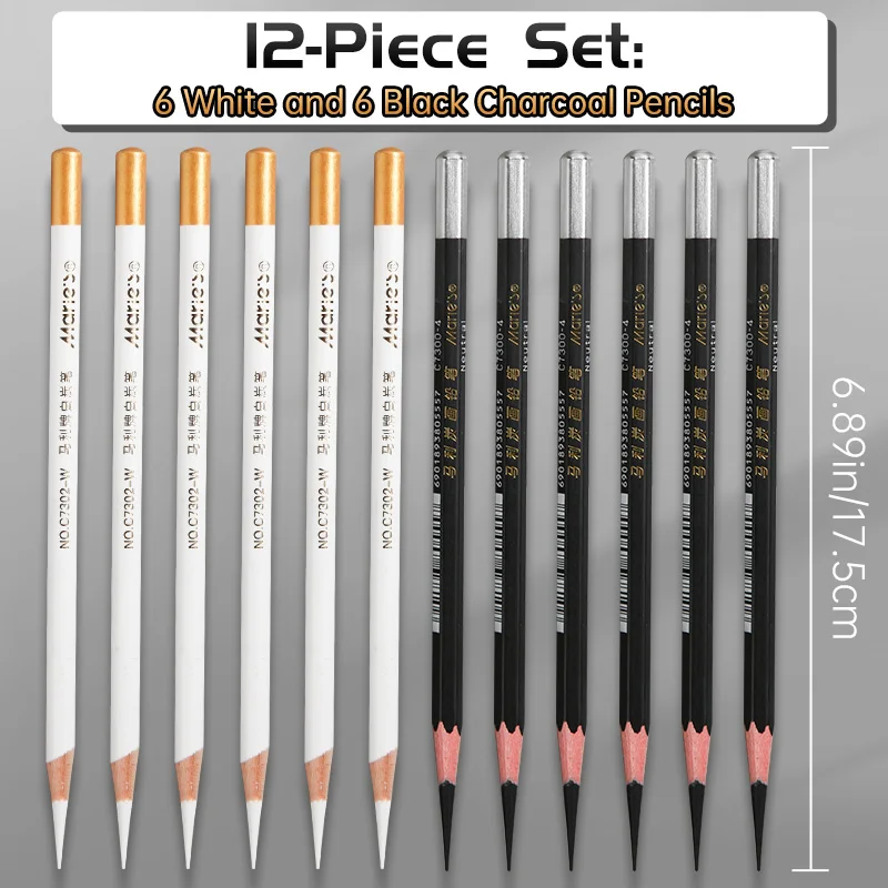 12pcs Marie's White Charcoal Pencils Set,Sketch Highlight Pencils,for Sketching,Shading,Blending,Supplies for Beginners,Artists 4