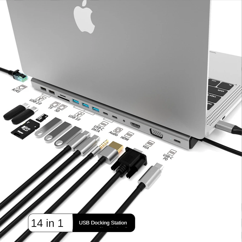 

Док-станция 14 в 1, USB Type-C, многофункциональная док-станция, док-станция USB 3,0, док-станция для Xiaomi, Lenovo, Macbook
