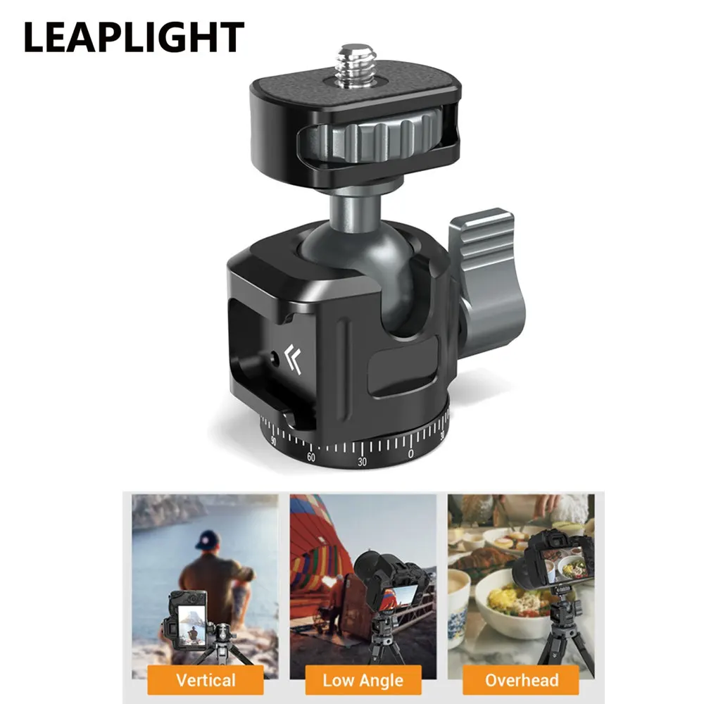 LEAPLIGHT 금속 미니 볼 헤드 360 회전 파노라마 삼각대 헤드 + DSLR 카메라 삼각대 전화 마운트 용 콜드 슈 마운트 어댑터