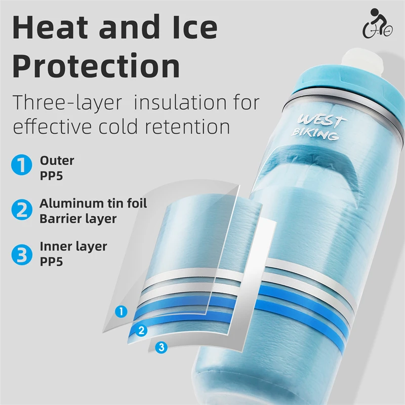 Water bottle 620ML Cold Insulation Sports Water Bottle for cycling with cleaning tools