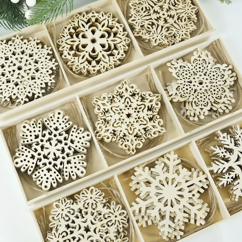 

Multi Style Christmas Snowflakes Wood Craft Xmas Tree Pendant 18Pcs/Box Wooden Snowflakes Hanging Ornament Navidad New Year Gift