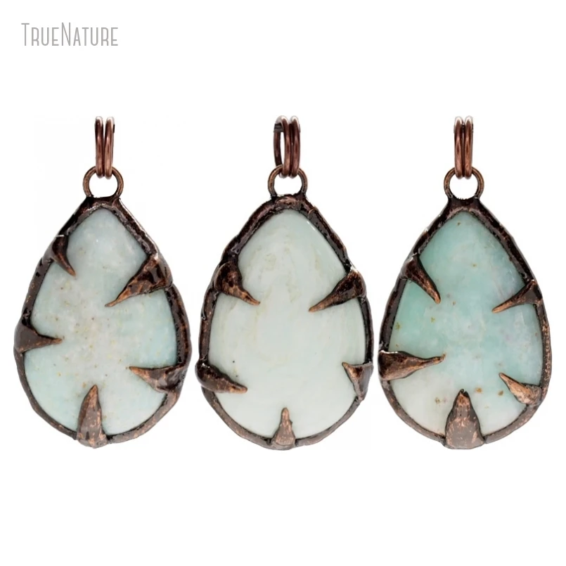 

10Pcs Wholesale Antique Bronze Color Tin Amazonite Vintage Style Handmade Jewelry Soldered Drop Shape Teardrop Pendant