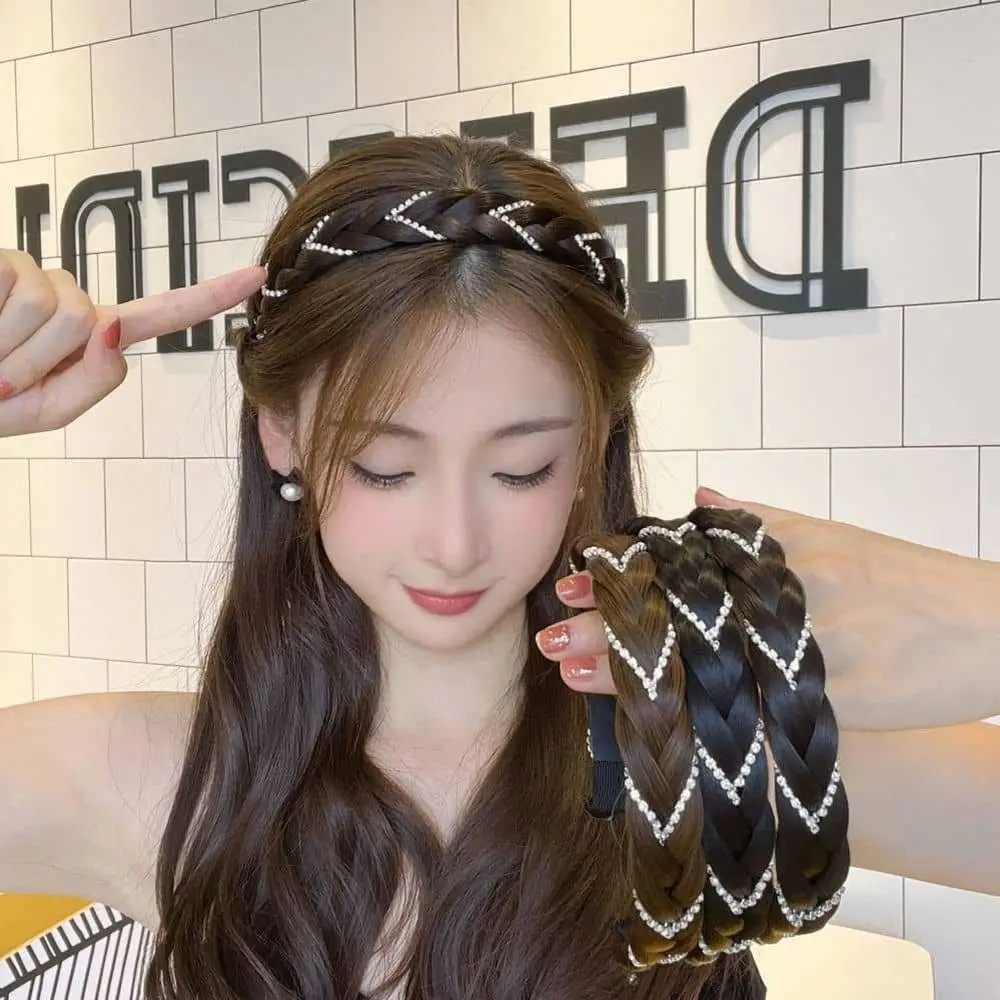 Diamond Twist Wig Headband Retro Hairband Weave Braids Hairband Korean Style Make Up Girl five pointed star stitching washed to make old fried street hot girl baggy jeans femenina straight wide leg y2k pants for women