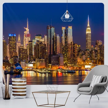 Boho decorative tapestry hippie wall hanging bedroom living room home decor new york city night background fabric art