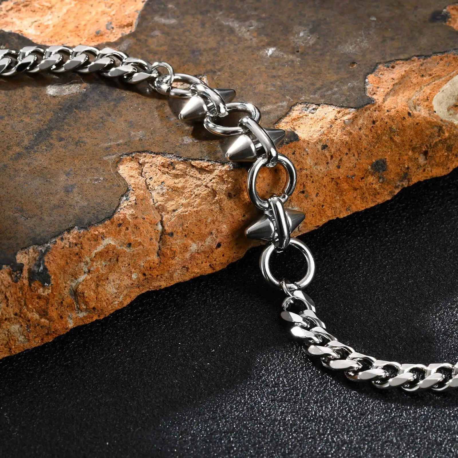 Punk Men's Rivet Chain Bracelet,Never Fade Stainless Steel Adjustable Wristband,Hip Hop Jewelry Gift