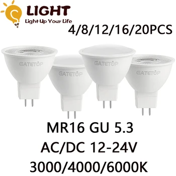 LED 저전압 스포트라이트, 깜박임 없음, 따뜻한 백색광, 20W, 50W 할로겐 램프 교체 가능, GU5.3, 3W-7W, AC/DC, 12V-24V, 4-20 개
