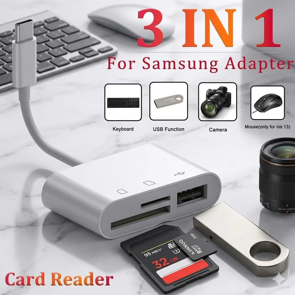 아이폰 3 in 1 USB 카메라 어댑터 SD TF 카드 리더 (아이폰 14 13 12..