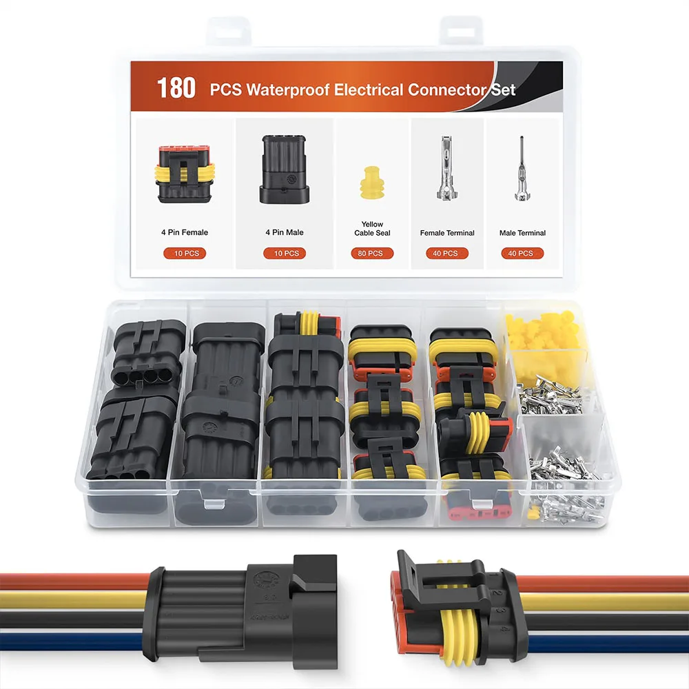 180 Stück 4-poliger elektrischer Anschlussstecker, männliche und weibliche Anschlussdrähte, wasserdichter Stecker für LKW, Motorrad, Marine