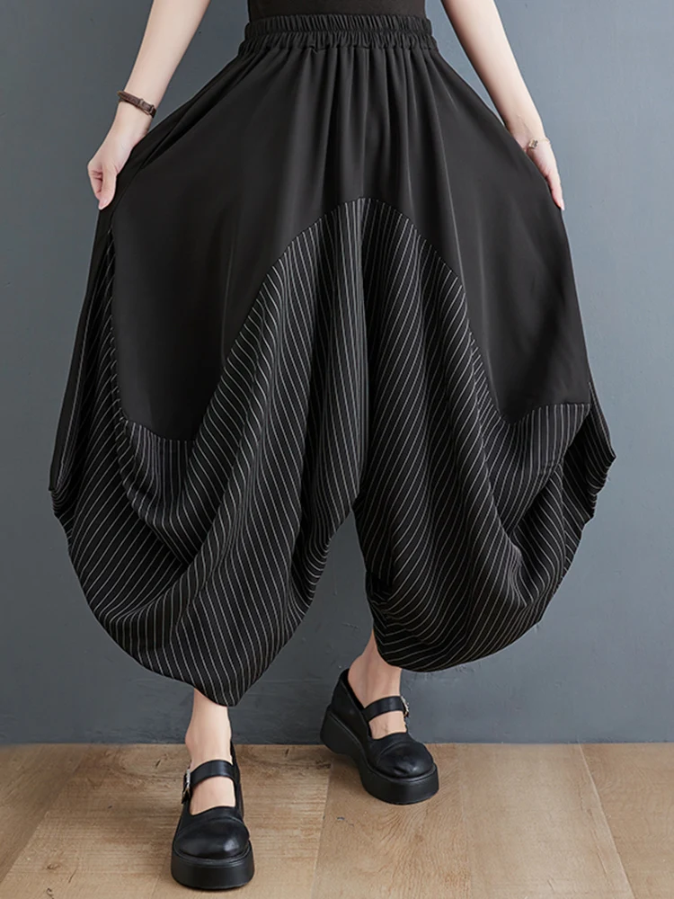 

Irregular Striped Patchwork Black Vintage High Waist Harem Pants Women Fashion Loose Casual Ladies Trousers Spring Summer 2023