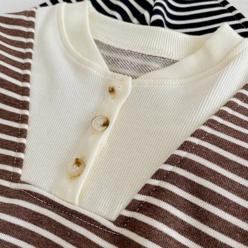 baby shirt clothing set 0-3 year old baby clothes autumn boys and girls striped long-sleeved pullover + shorts baby simple long-sleeved trousers suit Baby Clothing Set medium