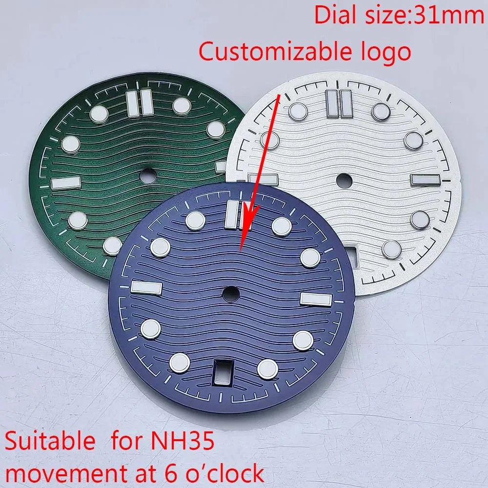 31.5mm NH35 Watch Dial 6 o'clock Single Calendar Fit NH34 NH35A NH36 Movement C3 Green Luminous Face And Hands A