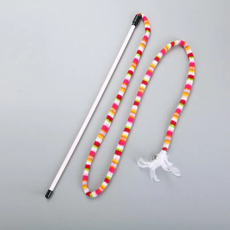 1/2/3pcs Interactive Cat Toy Rainbow Snake Shape Funny Feather Cat Stick Toy For Kitten Playing Teaser Wand Toy Cat Supplies