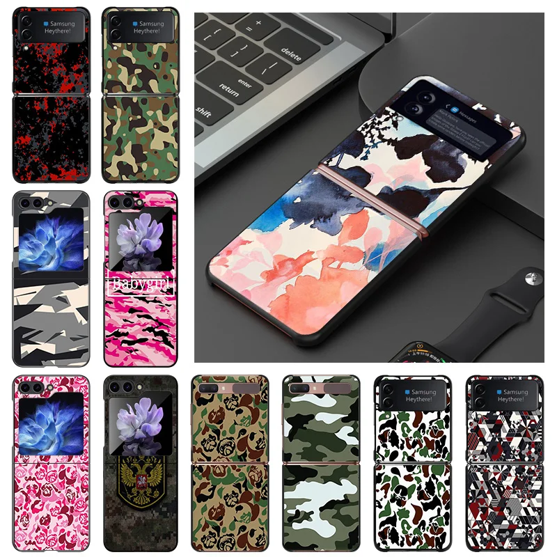 Custodia Rigida Per Samsung Galaxy Z Flip5 Flip3 5G Flip4 Flip Camouflage Camo Army Cover Nera Per Telefono