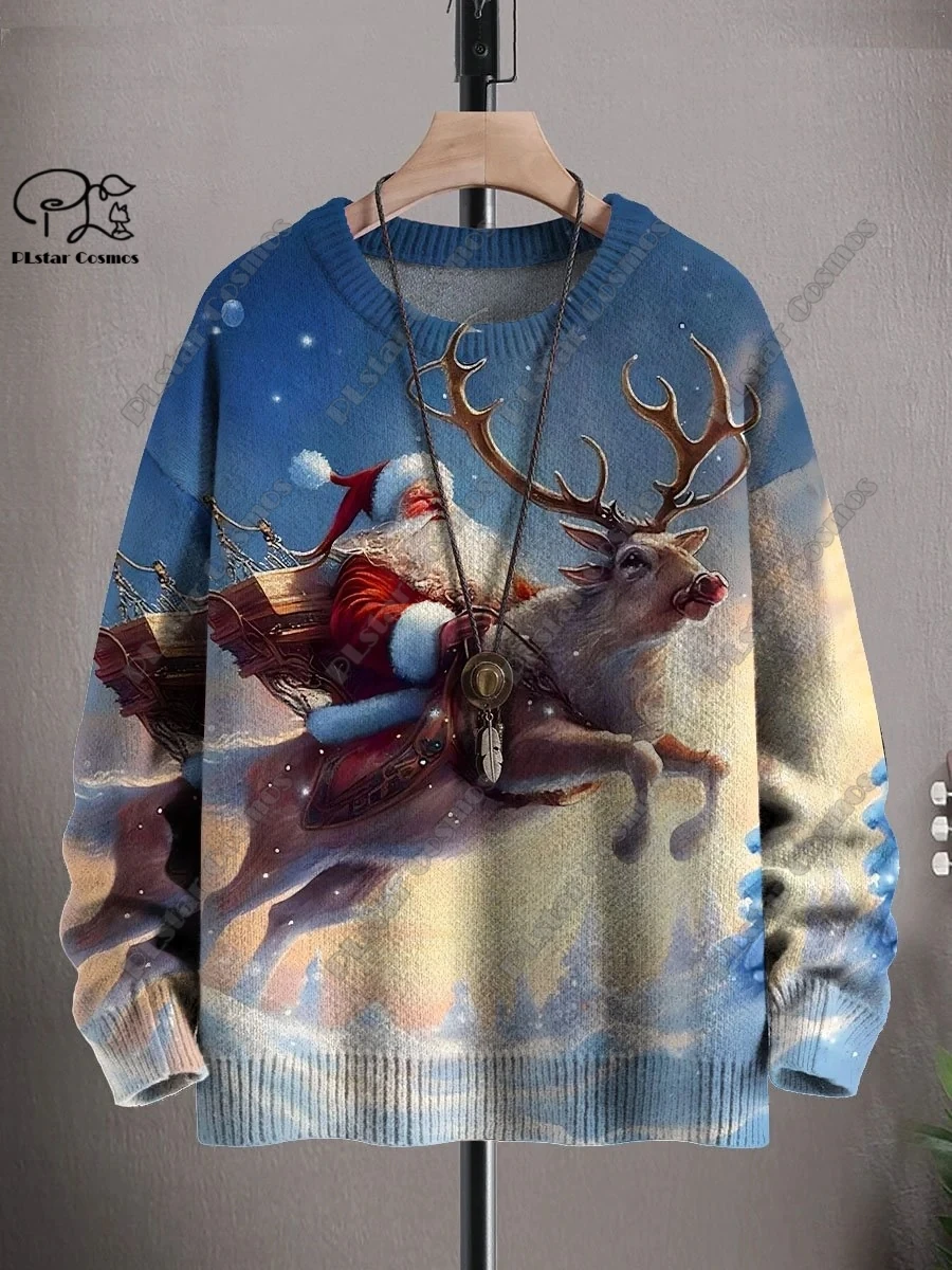 thumbnail image 1 of Suéter feo informal unisex de invierno con impresión 3D, diseño de árbol de Navidad, Papá Noel, copo de nieve, alce y gato, 1 of 5