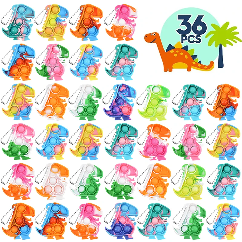 20/36Pcs 공룡 팝 키 체인 Fidget 장난감 어린이 생일 파티는 대량 스트레..