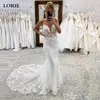 LORIE Lace Mermaid Wedding Dresses Sleeveless Nude Sheer V Neck Bridal Dress Sweep Train Vintage Lace Wedding Gowns Customized 1