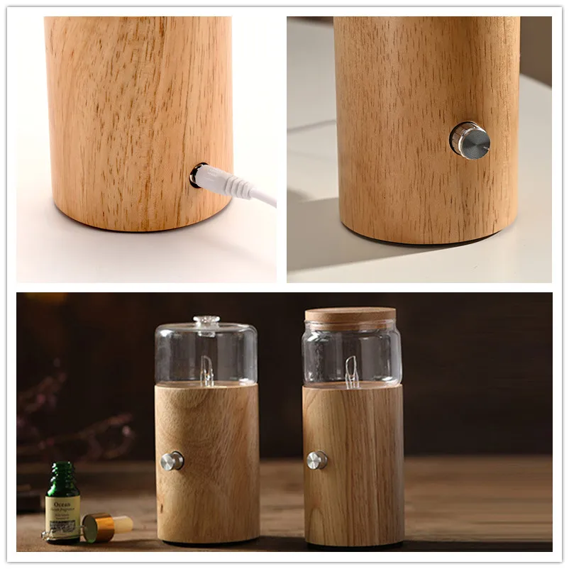 Waterless Aroma Essential Oil Diffuser Wooden Glass Aromatherapy Air Fragrance Electric Scent Diffuser Nebulizer For Home 6