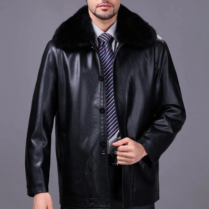 

Autumn Winter Faux Leather Jacket Men Plush Inner Clothes for Clothing Enlarged Size Coats and Jackets Male Tops FCY