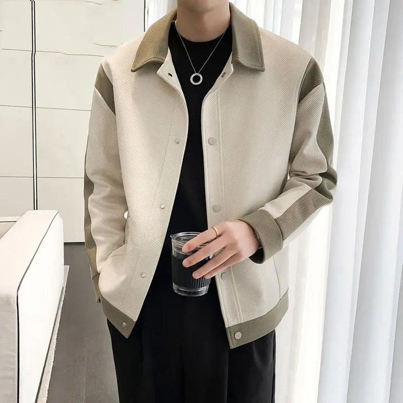 

Fashion Color-blocking Jacket Men's Spring and Autumn 2023 New Style Lapel Slim Fit Ruffian Handsome Senior Sense Men's Coats