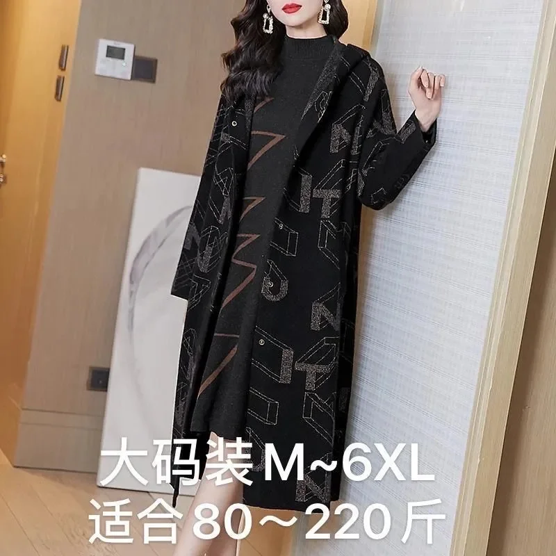 2023 Autumn New Korean Version Loose Slim Thickened Warm Hooded Woolen Coat Medium Length Black Woolen Coat for Commuter Women