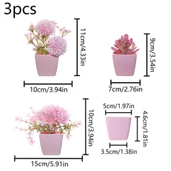 Set of 3 Lifelike Mini Potted Plants for Home and Office Decor (Rose Red)