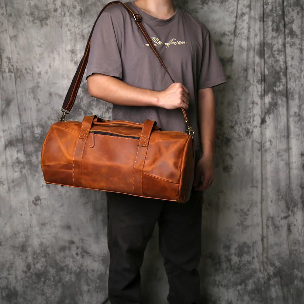 NZPJ Retro Genuine Leather Men's Travel Baotou Layer Cowhide Handbag Crazy Horse Leather Single Shoulder Crossbody Bag