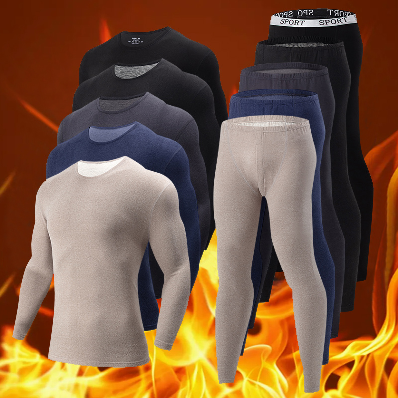 2-piece men's solid color simple autumn and winter thermal underwear comfortable and casual bottoming underwear teenagers pajama