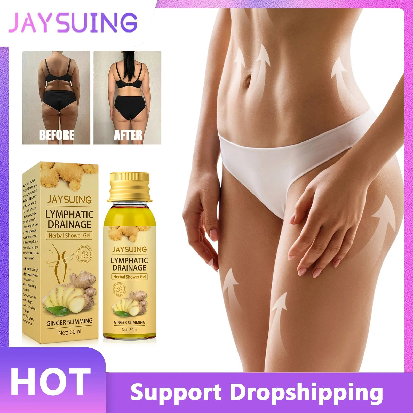 

Ginger Shower Gel Lymphatic Drainage Neck Armpit Anti Swelling Belly Slimming Down Promote Metabolism Body Shaping Massage Oil