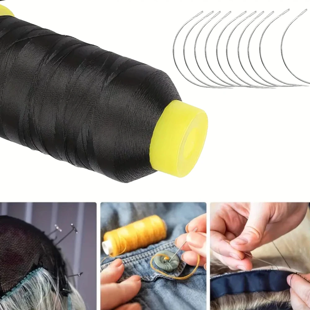 머리 연장 바느질 실 세트 10개 곡선 손 바느질 바늘, 머리 연장, DIY 머리..