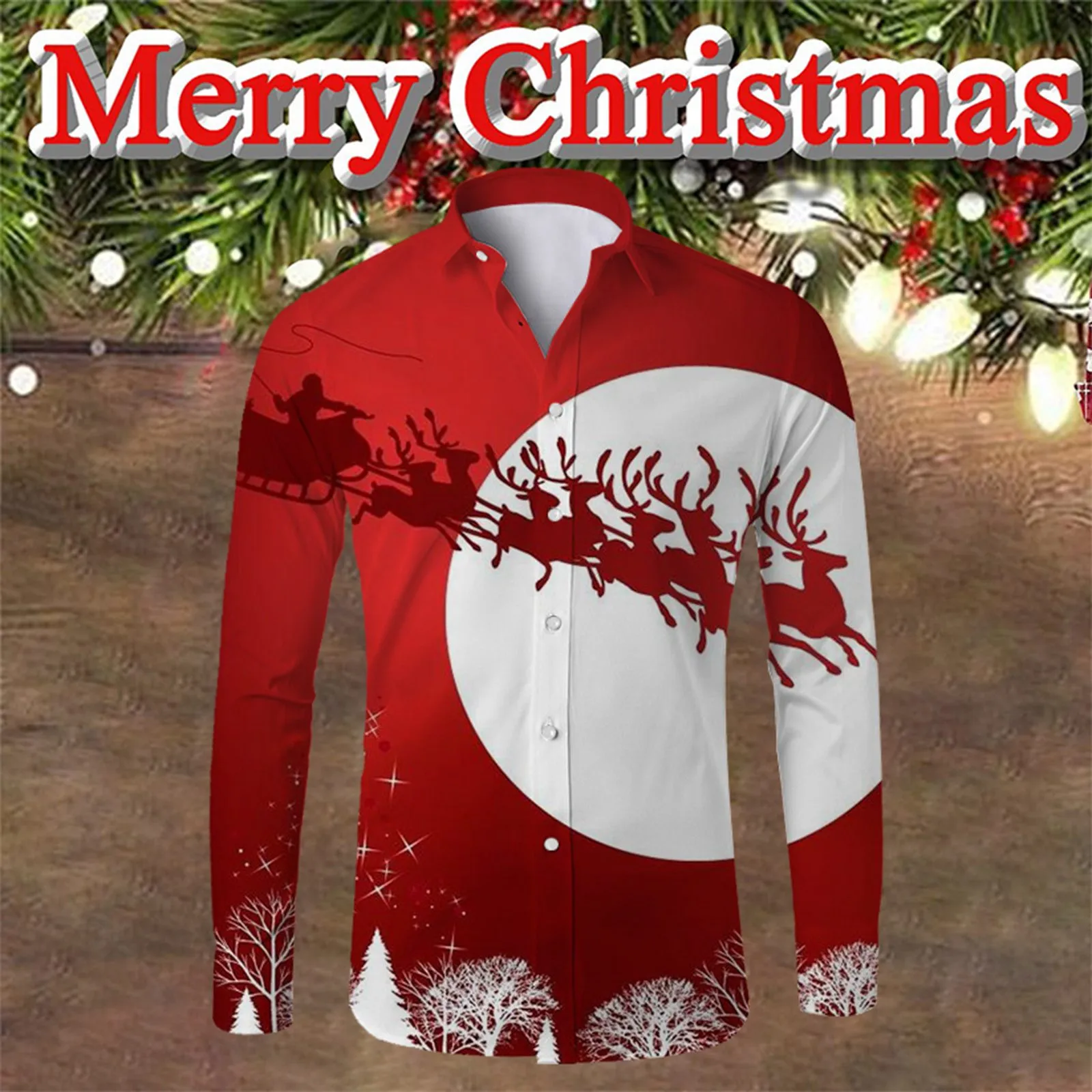 

Men's Casual Long Sleeve Autumn/Winter Christmas 3D Printed Shirt Fashion European American Style Korean Fashion Men's Clothes