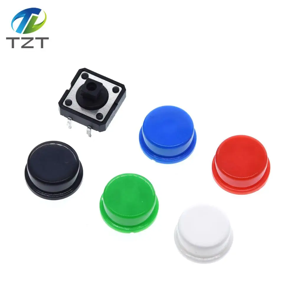 WOWOONE 25pcs 12x12x7.3 mm Tact Tactile Push Button Switch, 4 Pin Momentary SMD PCB Micro Switch with Cap for Arduino, AE1027 5 Colors Round Cap Assortment Kit DIY Project