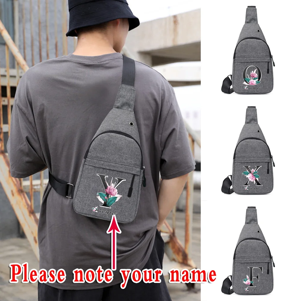 

Multifunction Men Chest Bag Customized Name Crossbody Bag Letter Print Anti-theft Travel Bag Male USB Charging Chest Pack