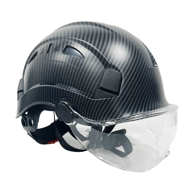 Carbon Fiber Pattern Safety Helmet With Goggle Visor Industrial Work Construction Hard Hats Visor CE EN397 ABS Caps For Engineer