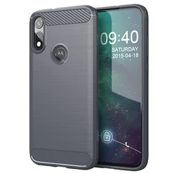 Shockproof Silicone Carbon Fiber Phone Case - Sleek Back Cover for Moto E 2020 (Grey)