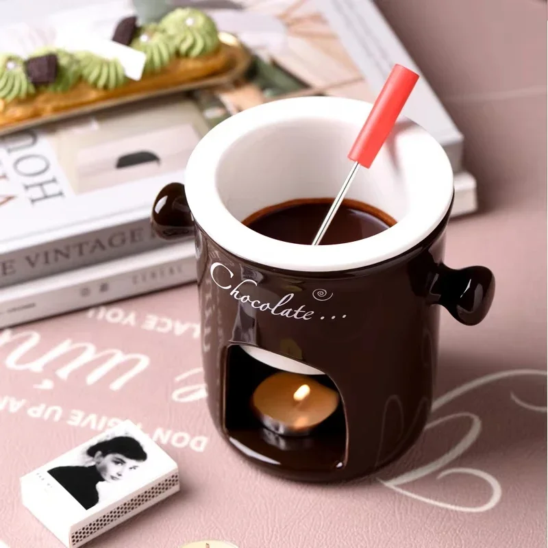 Chocolate Fondue Cup Mini DIY Chocolate Cheese Ice Cream Fondue Making Kit Ceramic Candy Melting Pot
