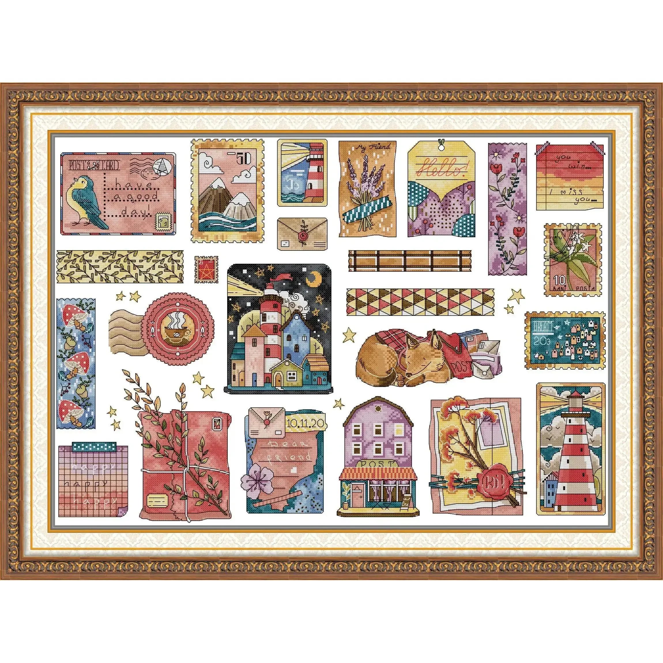 Joy Sunday Pre-printed Cross Stitch Kit Easy Pattern Aida Stamped Fabric Embroidery Set-Stamp Collection