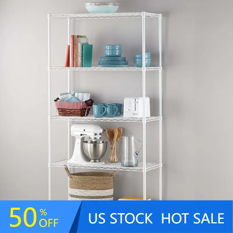 

Hyper Tough Steel 5-Tier Storage Shelf Unit 72"H x 36"W x 16"D, 1750lb Total Capacity, White
