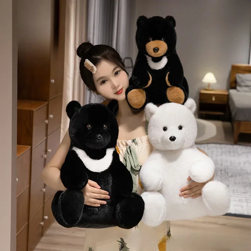 Premium Quality Black Bear & White Polar Bear Plush Stuffed Animals Cuddle Toys for Children - Perfect Christmas & Birthday Gift