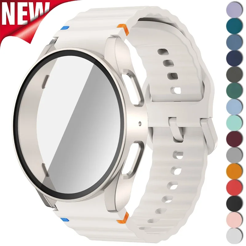Deluxe Silicone Band with Tempered Glass Protector & Case