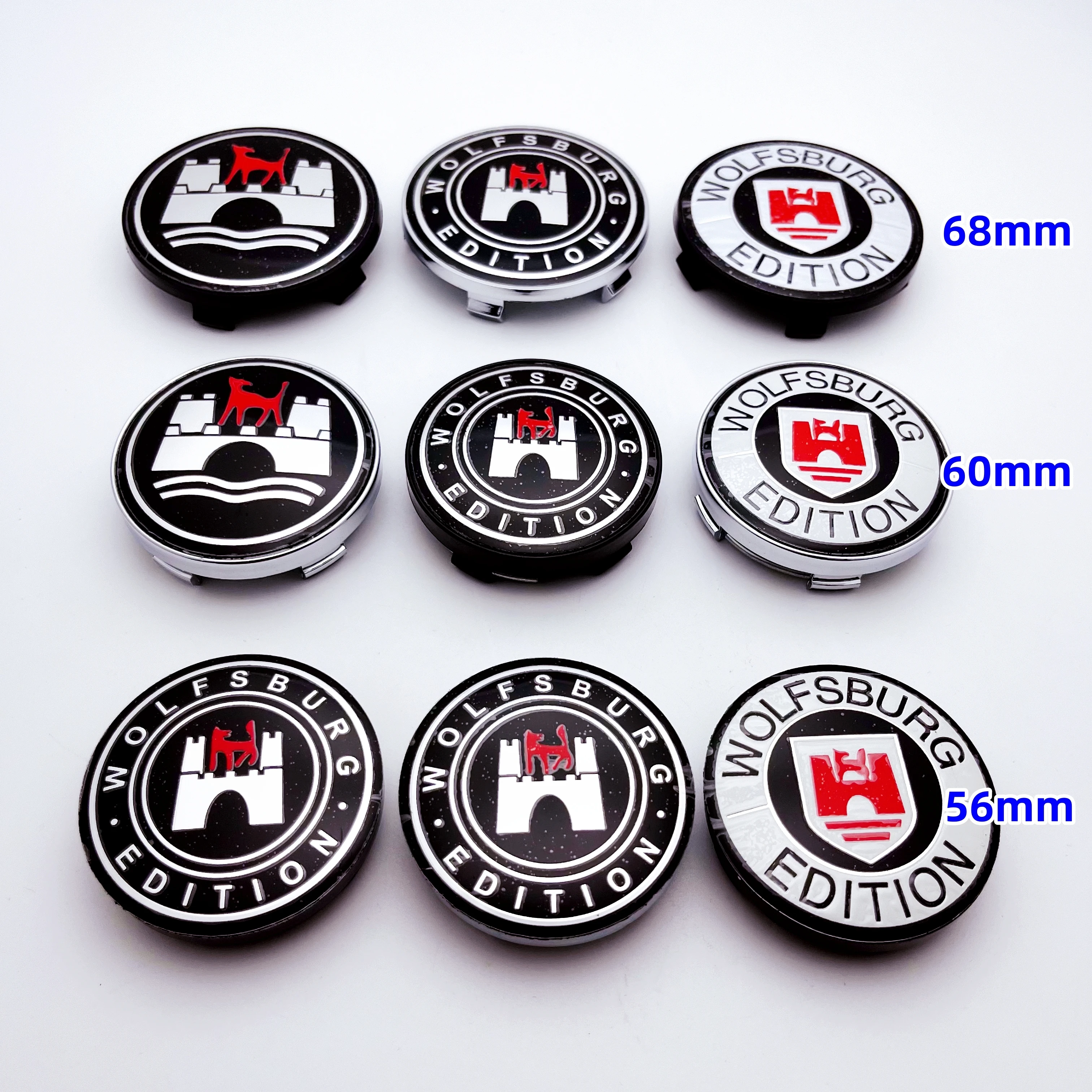 

4pcs 56mm 60mm 68mm Wolfsburg Edition Emblem Logo Car Wheel Center Cap Rim Hub Cover Badge Styling Accessories For GTI Logo Golf