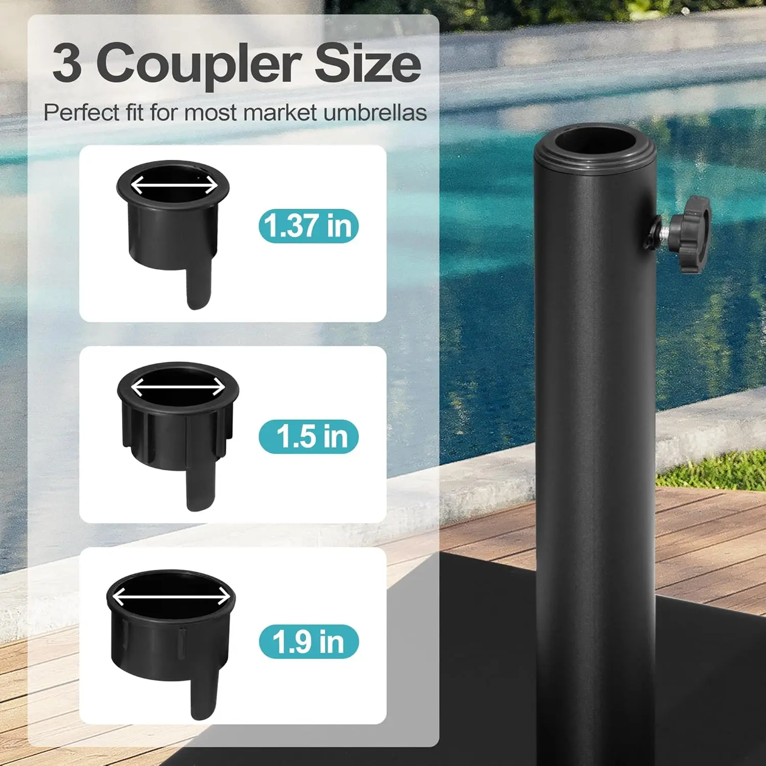 43lb Patio Umbrella Base Stand, Outdoor Square Concrete Stand Heavy Duty Market Umbrella Pole Holder, Black