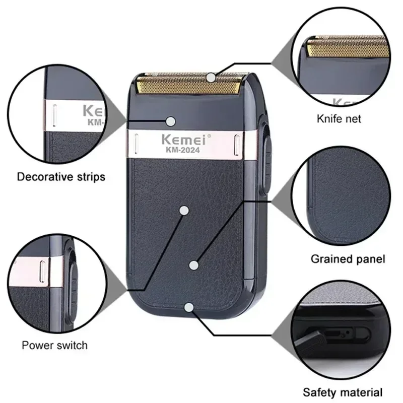 Kemei KM-2024 USB Charging Electric Shaver Additional Cutter Head Reciprocating Twin Blade Razor Shaver Beard Trimmer 2