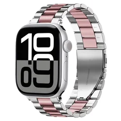 Stainless Steel Metal Strap for Apple Watch - Elegant Bracelet Belt (Silver rose pink)