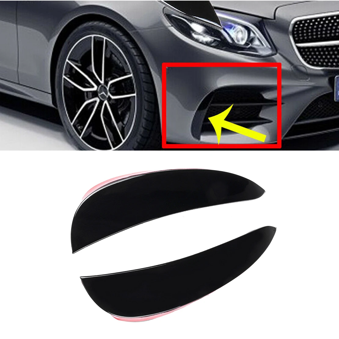 1 Pair Car Front Bumper Vent Fin Canard Flaps Black Fit for Mercedes