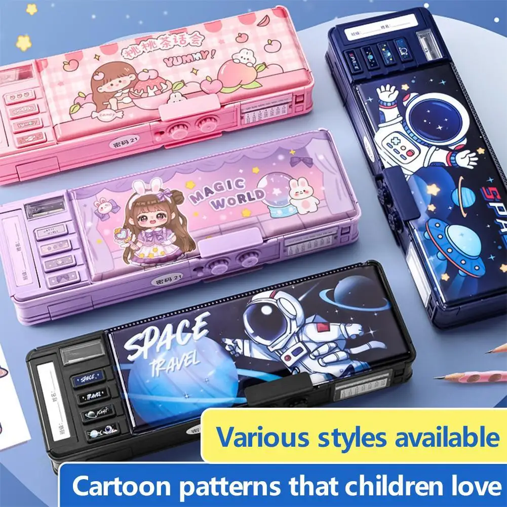 

Двухслойный ящик для канцелярских принадлежностей с замком паролем, вместительный ящик для хранения канцелярских принадлежностей, школьные принадлежности для учеников, подарки для детей