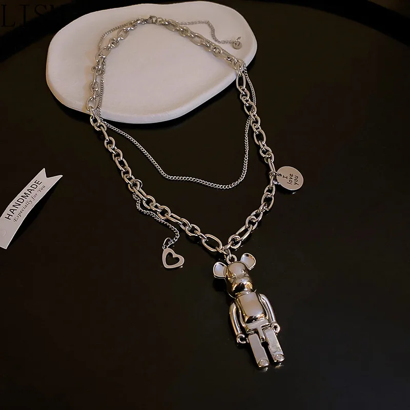 Titanium Steel Letter round Brand Love Bear Necklace Female Ins